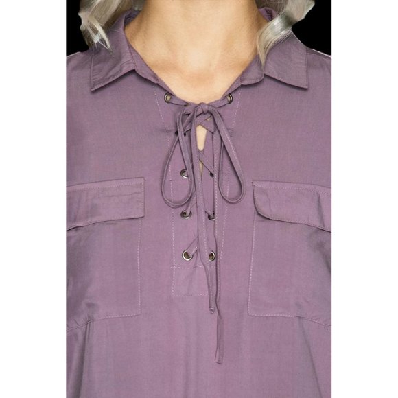 Lace Up Shirt With Pockets, Dusty Mauve - Picture 5 of 5